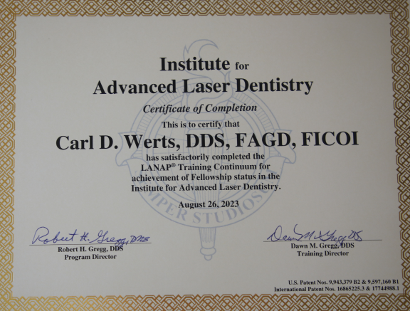 LANAP certificate-Institute for Advanced Laser Dentistry Carl Werts DDS